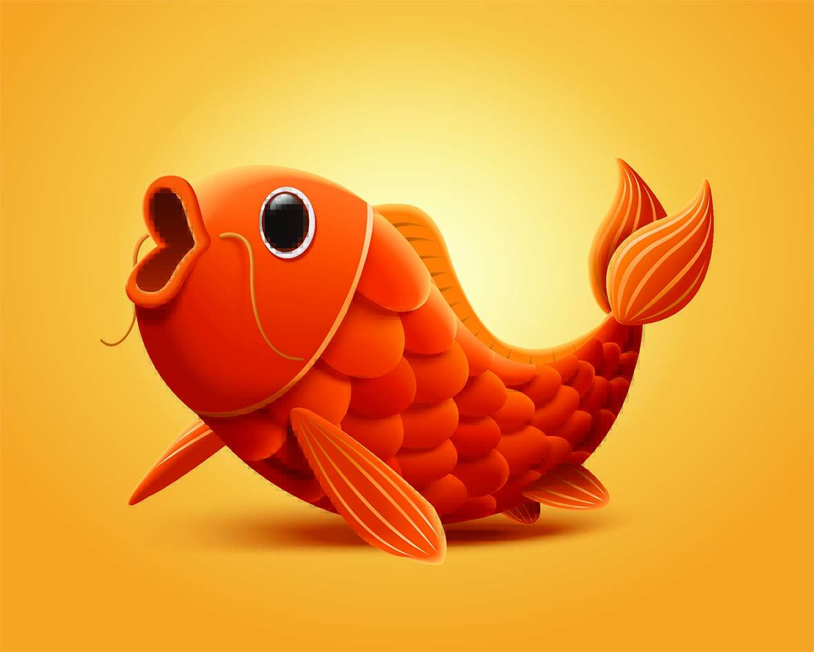 a digital painting of a large, orange fish 